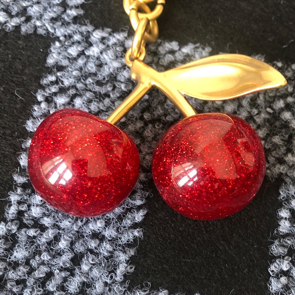Coach Gold-Tone Cherry Keychain with Red Glitter Cherries - Picture 2 of 4